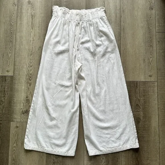 Love Tree Wide Leg Cropped Trouser Pants Elastic Waist Pockets Linen Blend Sz M - Picture 3 of 6